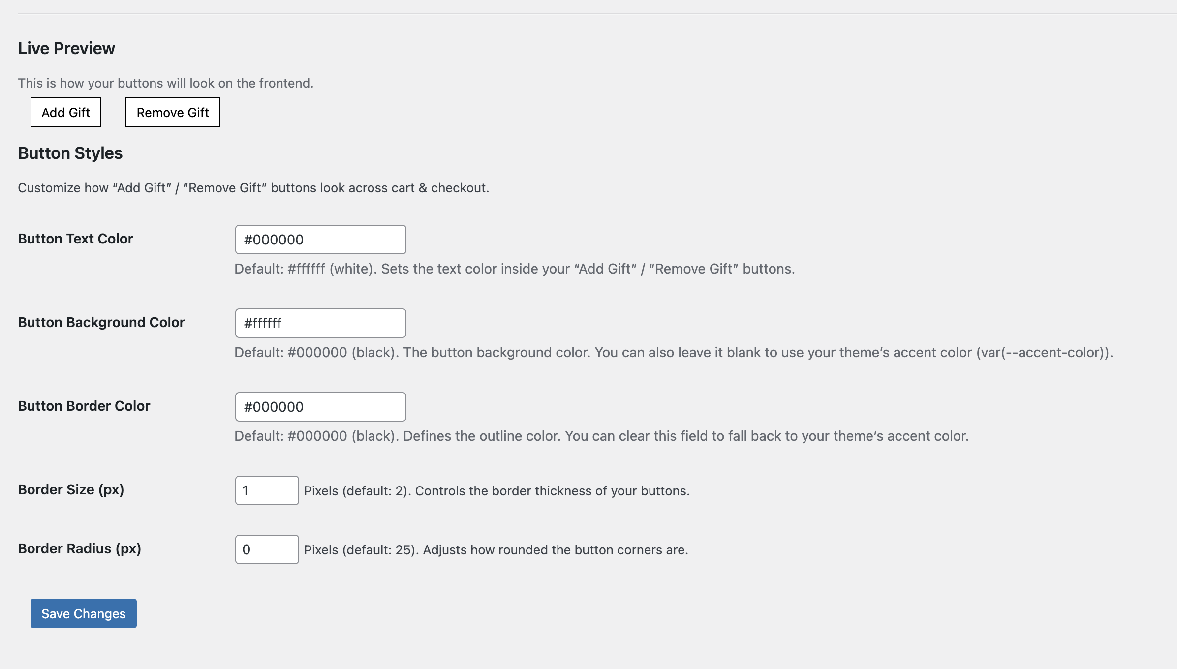 Settings for custom button styles