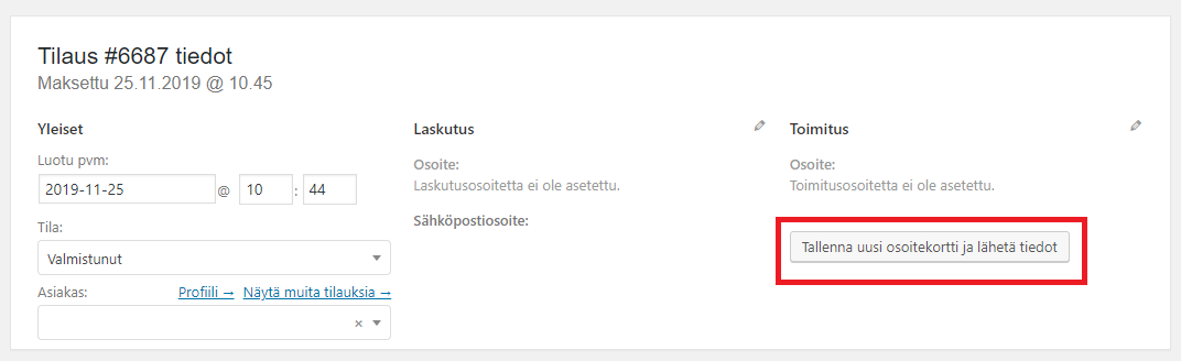 WooCommerce order edit page with added button