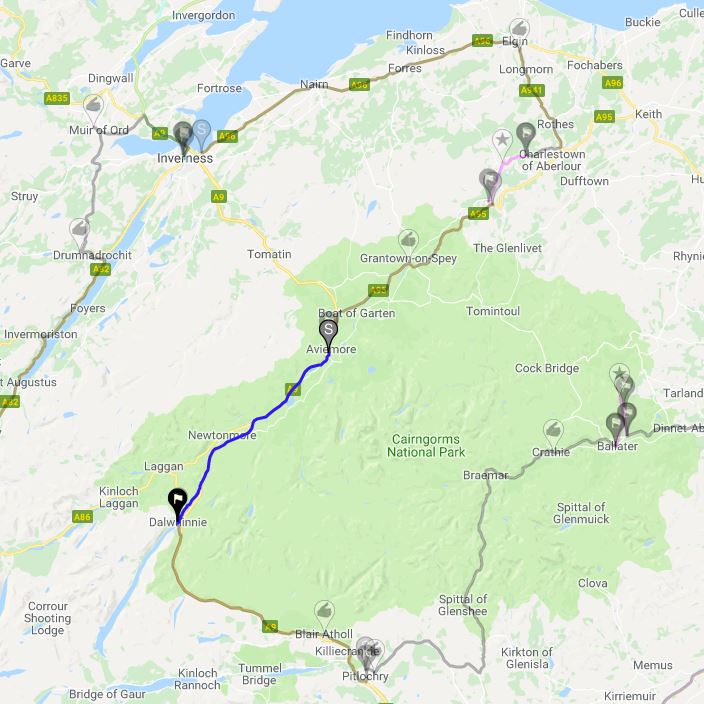 Frontend Map with a selected route / hover effect for marker and route path