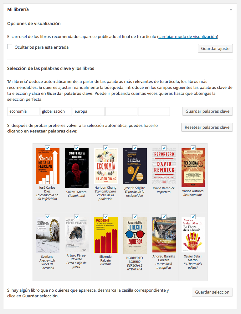 Ajustes de artículo