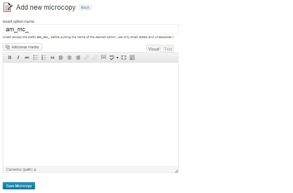 Add a new Microcopy.