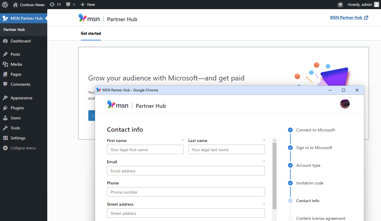 Sign up MSN Partner Hub account