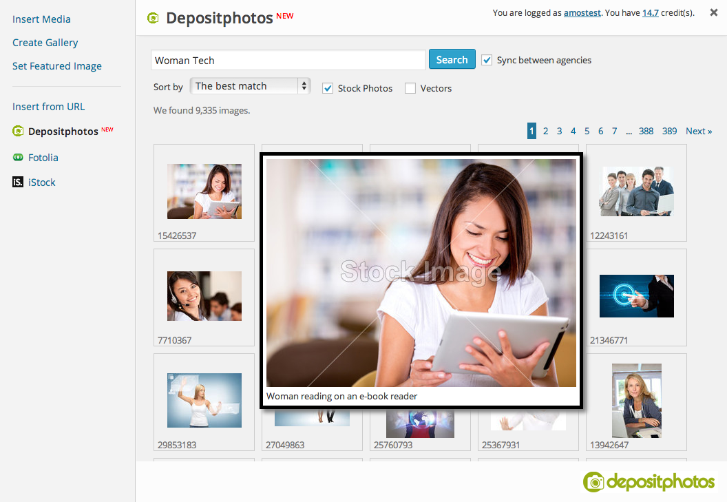Search, find and buy stock photos from Depositphotos, Fotolia and iStock in your `Insider Media` Popup