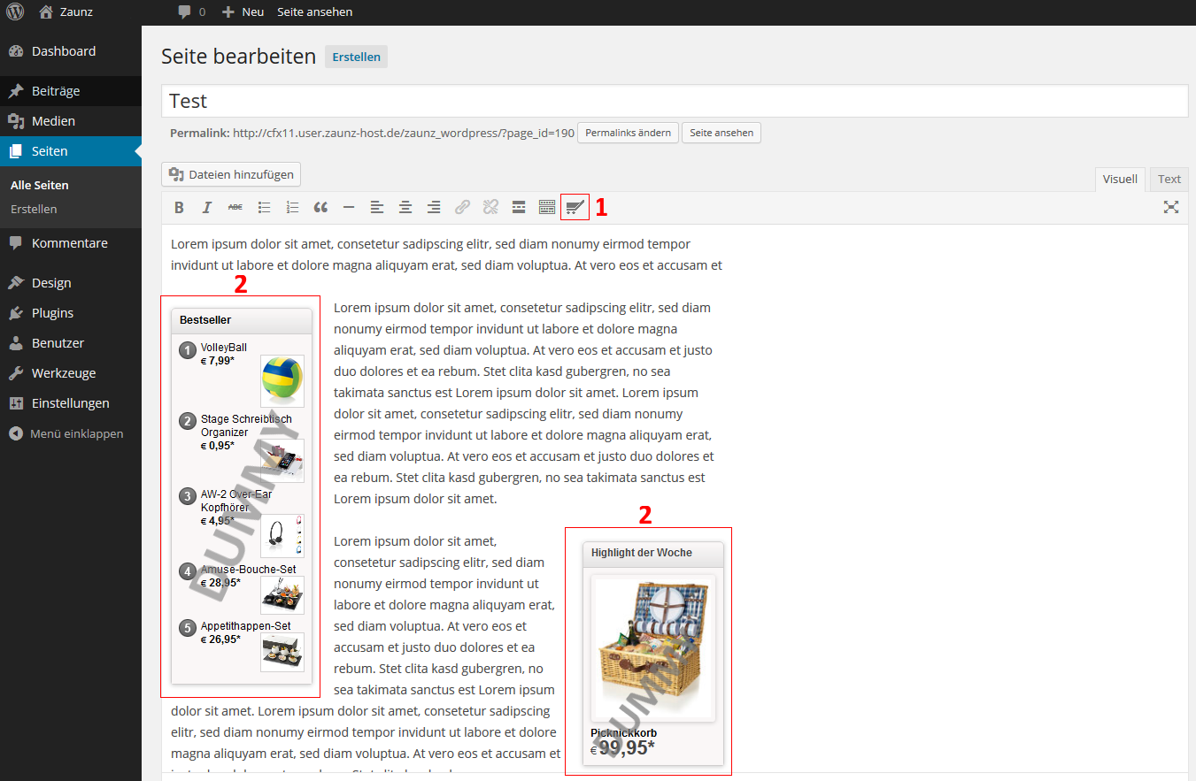 Das Plugin im WYSIWYG-Editor
