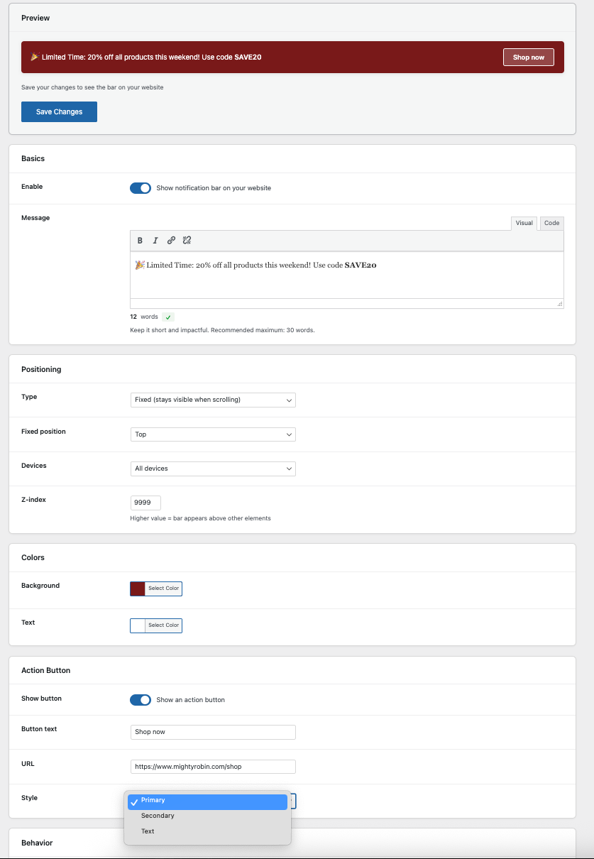 Call-to-action button with customizable styles