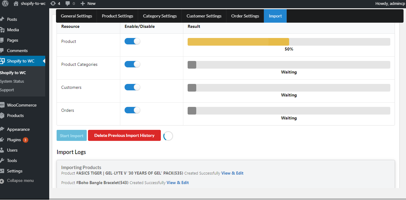 Importing Customers