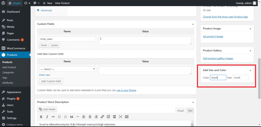 How to assign Color and Size to product