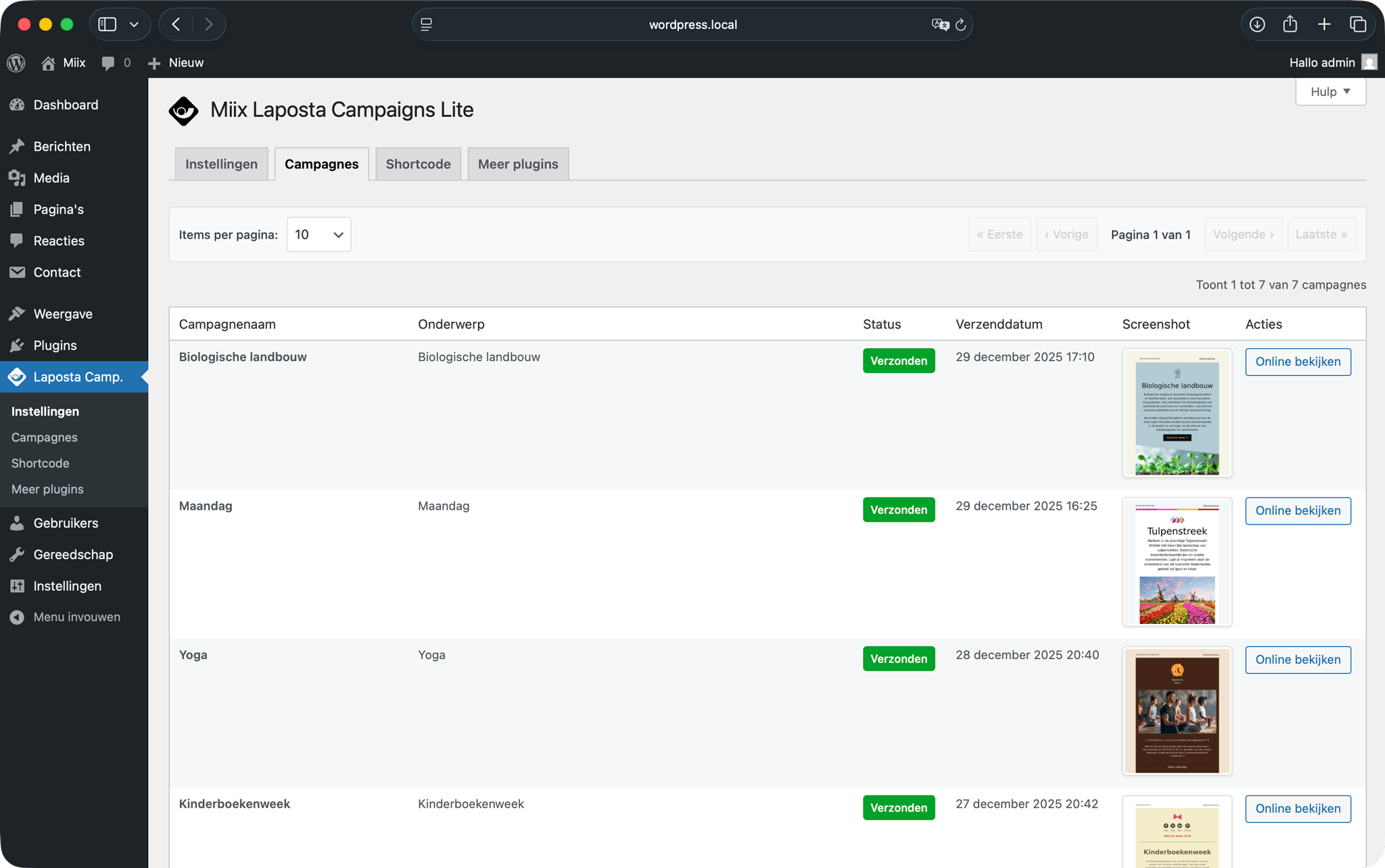 Campaigns tab showing your available Laposta campaigns