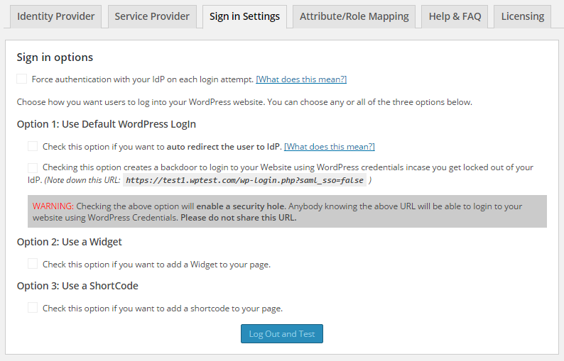 General settings like auto redirect user to your IdP.