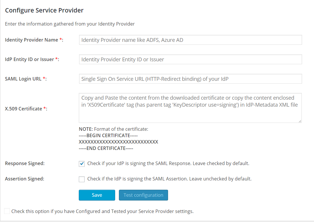 Identity Provider Configuration.