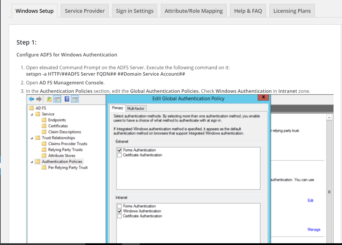 Guide to configure ADFS for Windows Authentication - screenshot 1