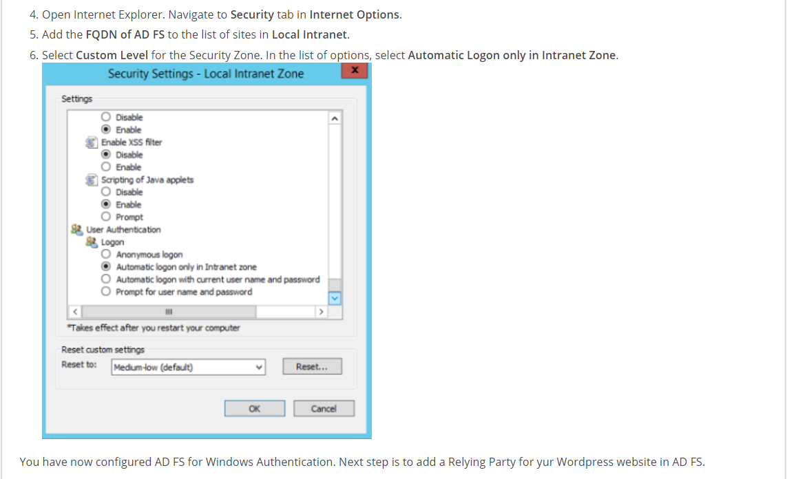 Guide to configure ADFS for Windows Authentication - screenshot 2