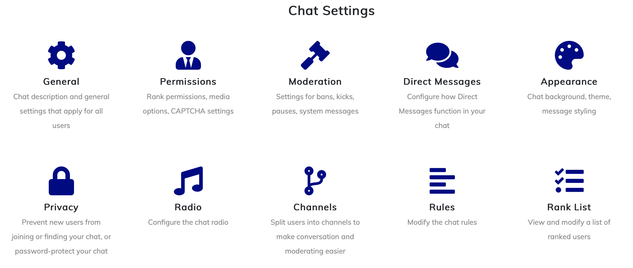 Customize your chatroom with a variety of options, to make everything work exactly how you see fit.
