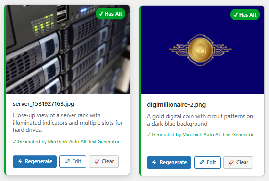 **Individual Image Controls** - Generate, edit, or clear alt text for any image