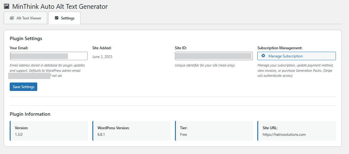 **Settings Panel** - Simple configuration and account management