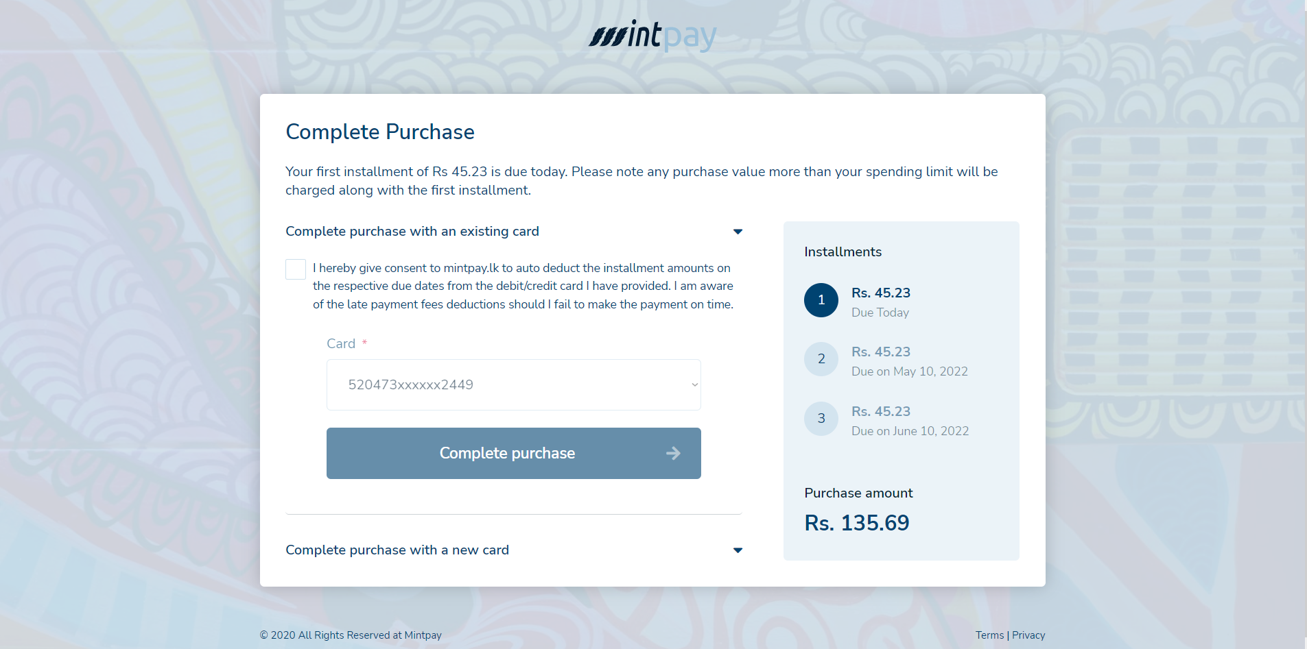 Mintpay Customer portal