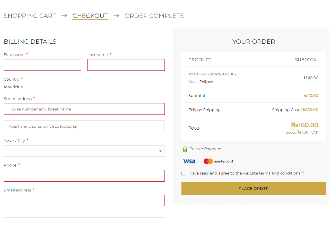 Checkout page