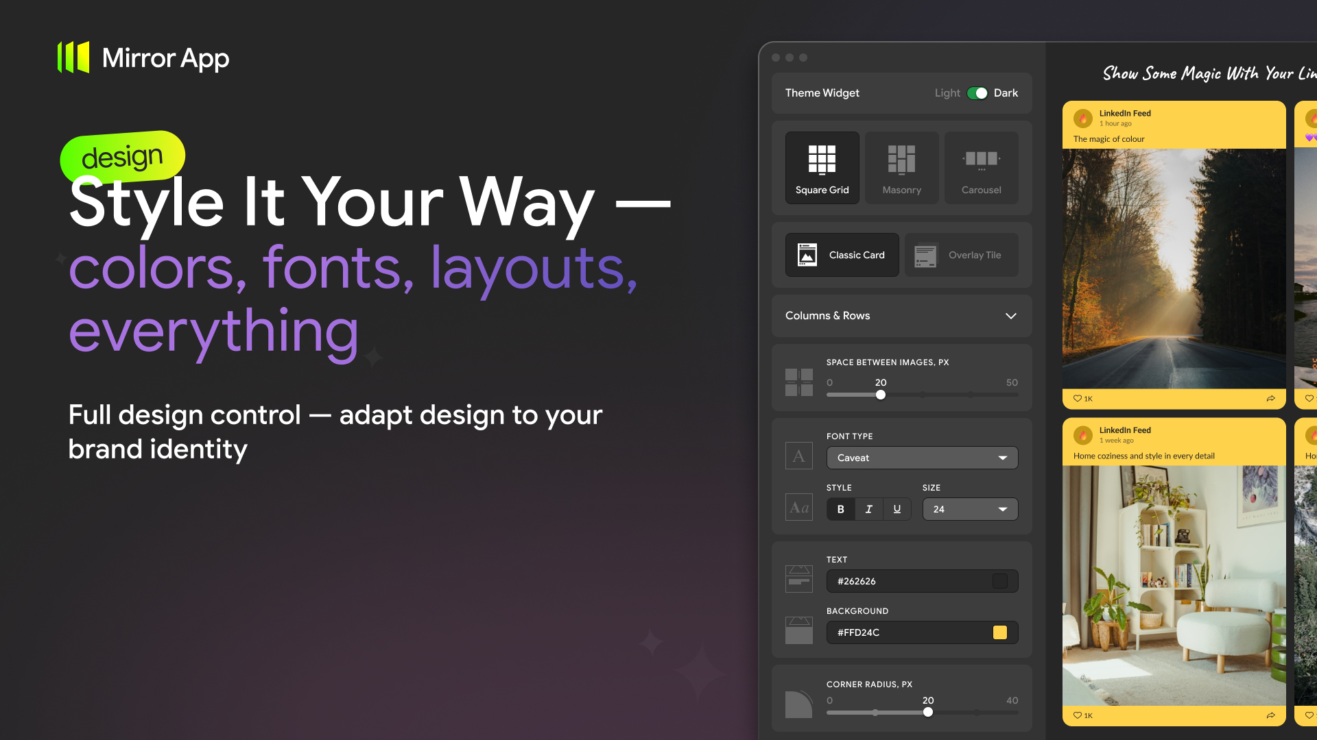Example of the popup view