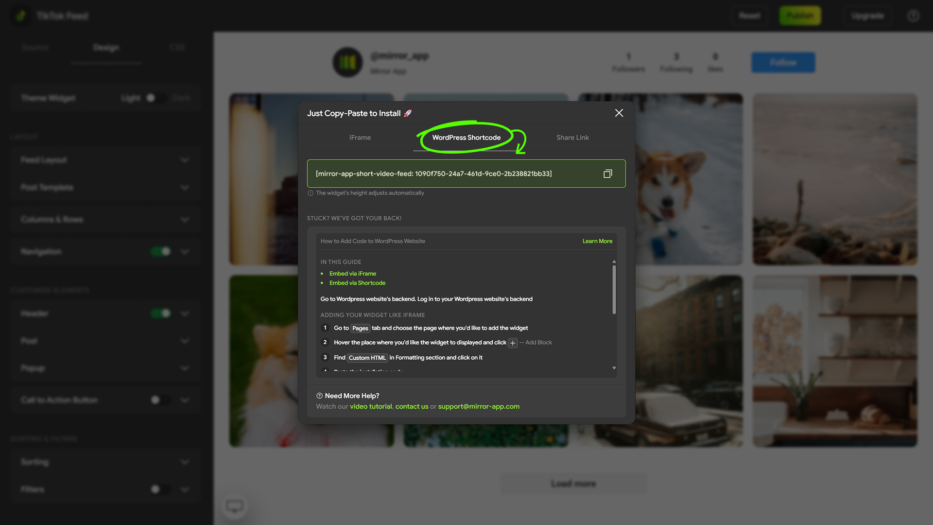 Post and popup display options
