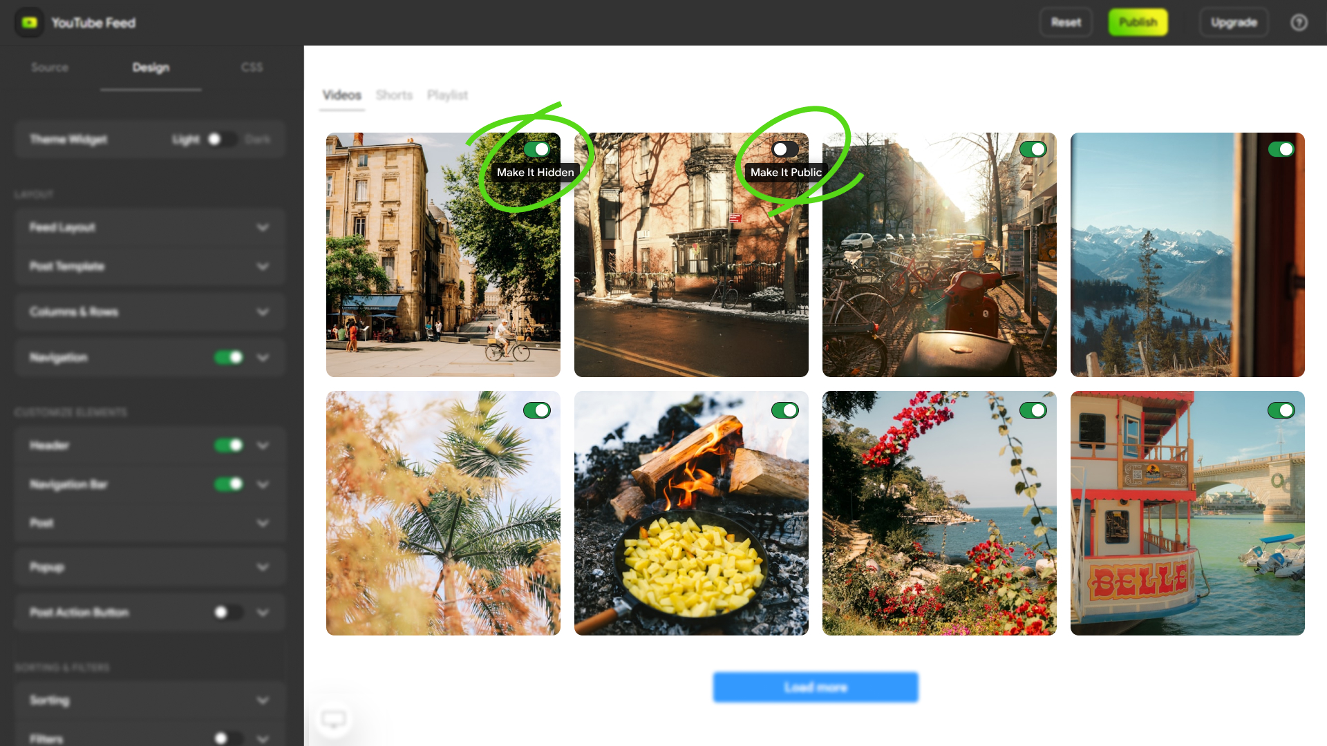 Mirror App dashboard – customizing your YouTube widget.