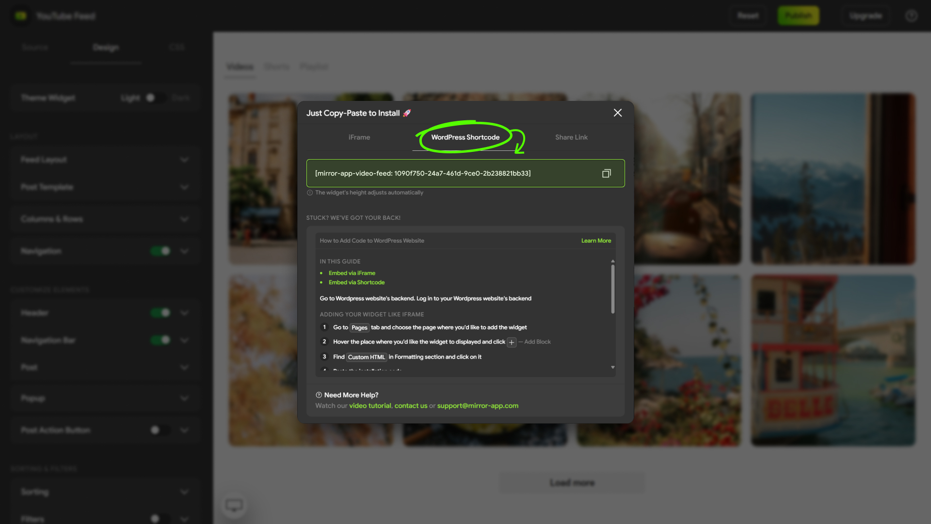 Navigation & header options.
