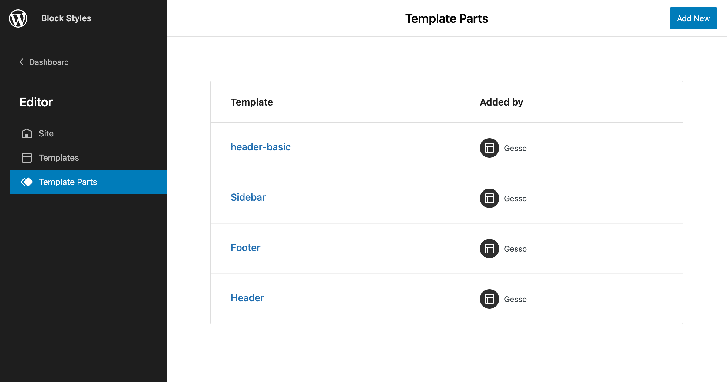 View individual template parts easily.
