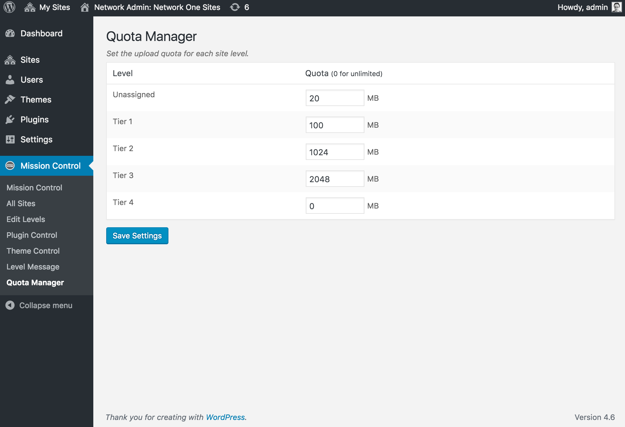 Quota Manager: Set a disk quota for each site level.