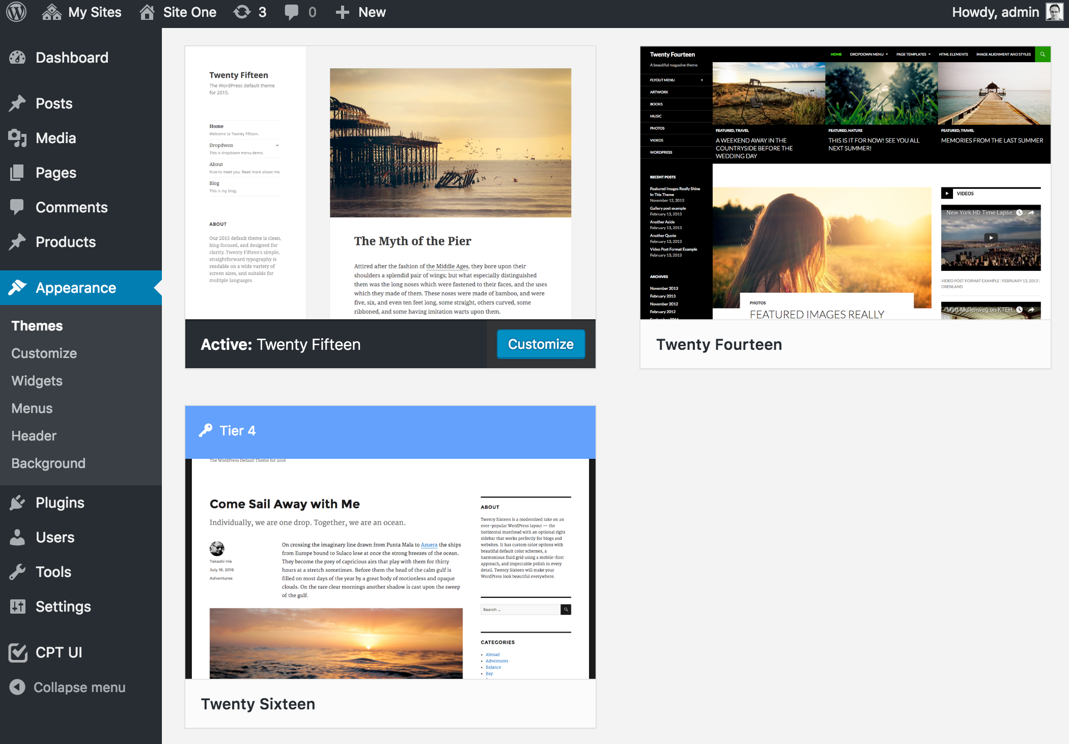 Theme selection. Note the locked theme.