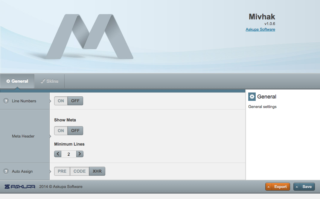 General settings section under Mivhak options page