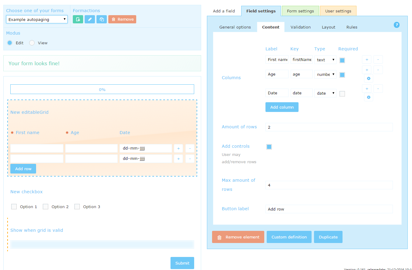 Editorscreen of MixForms. Create your forms fast and simple with drag & drop