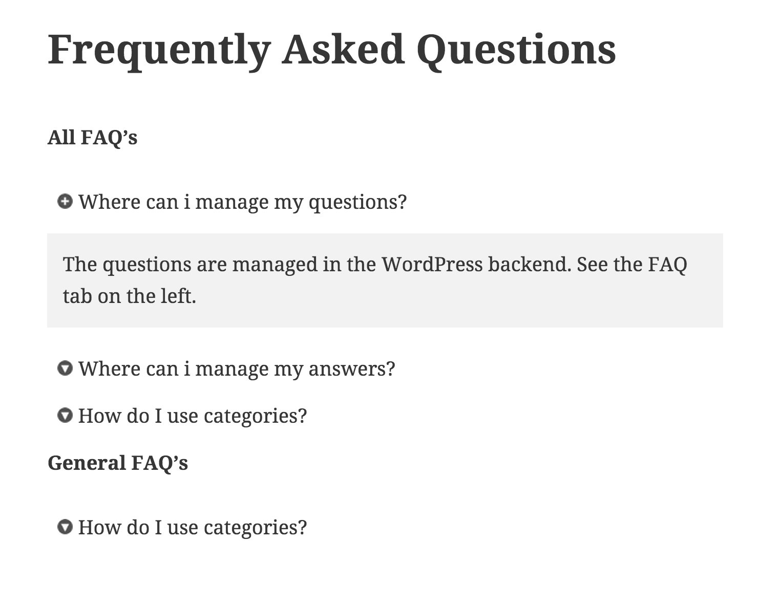 Front-End view of mklasen's FAQ.