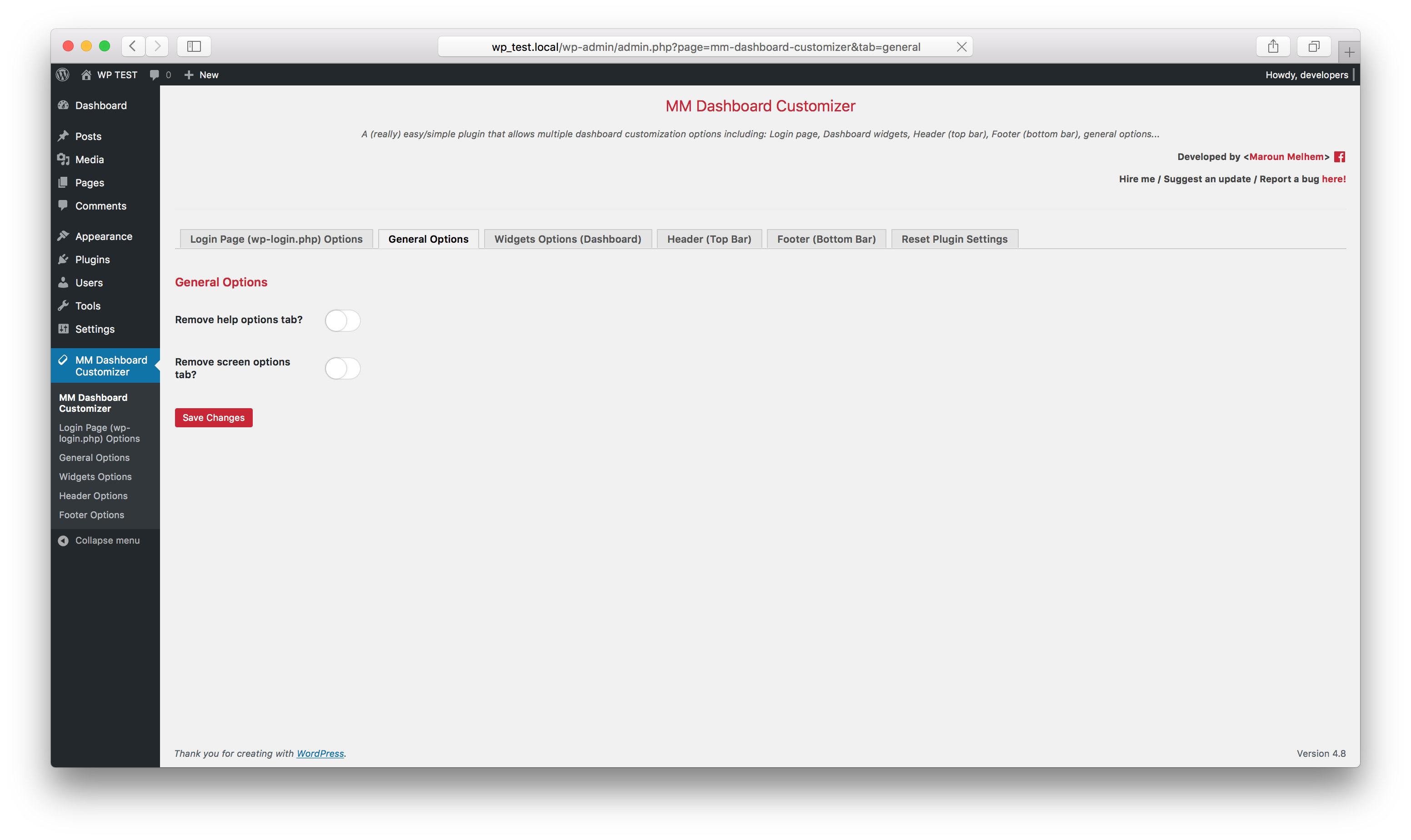 Plugin general options