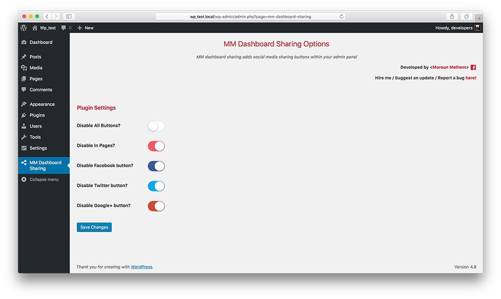The plugin option page