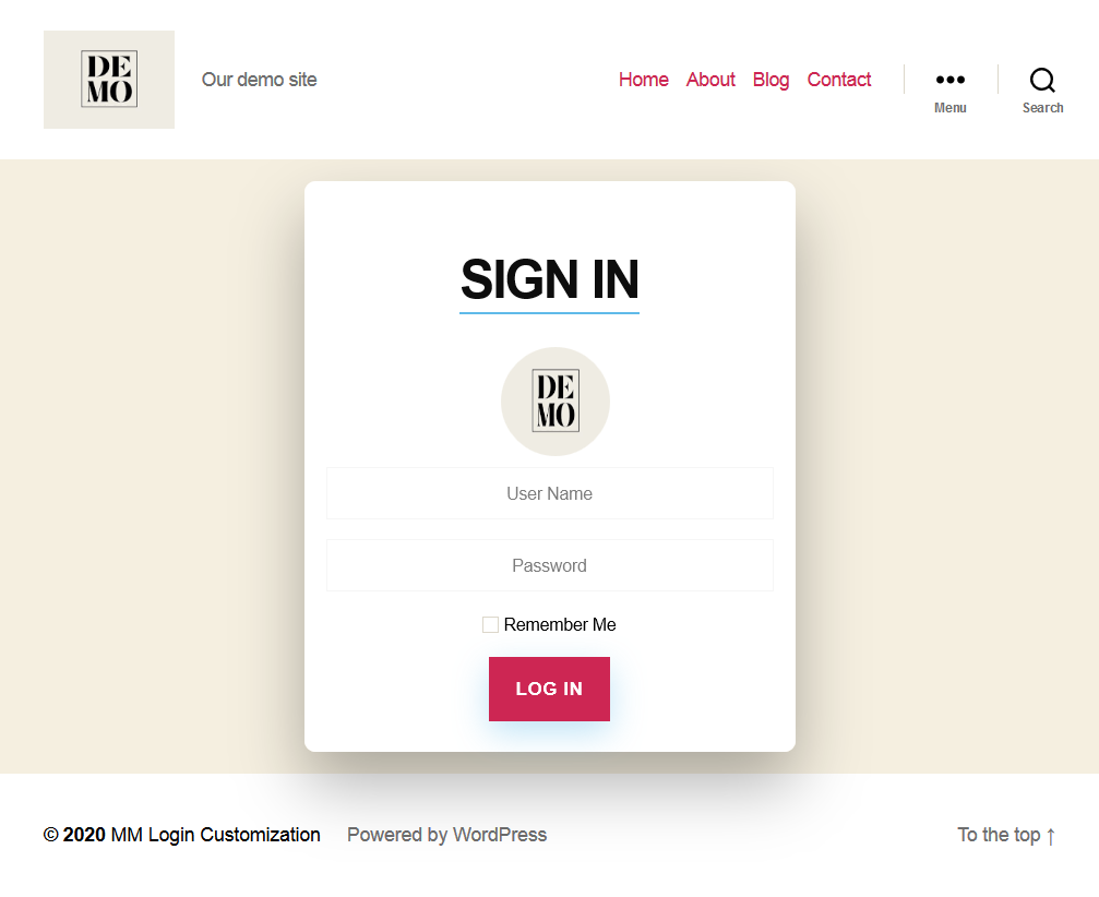 Second Login page template