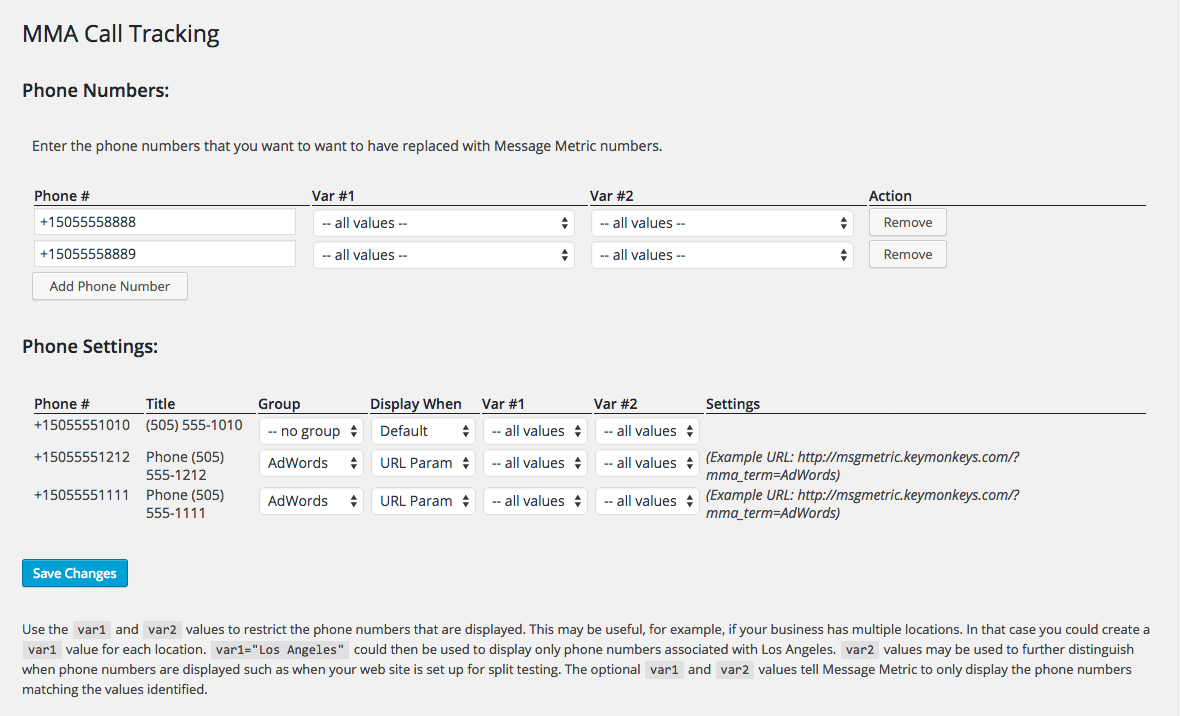 Phone Number Configuration