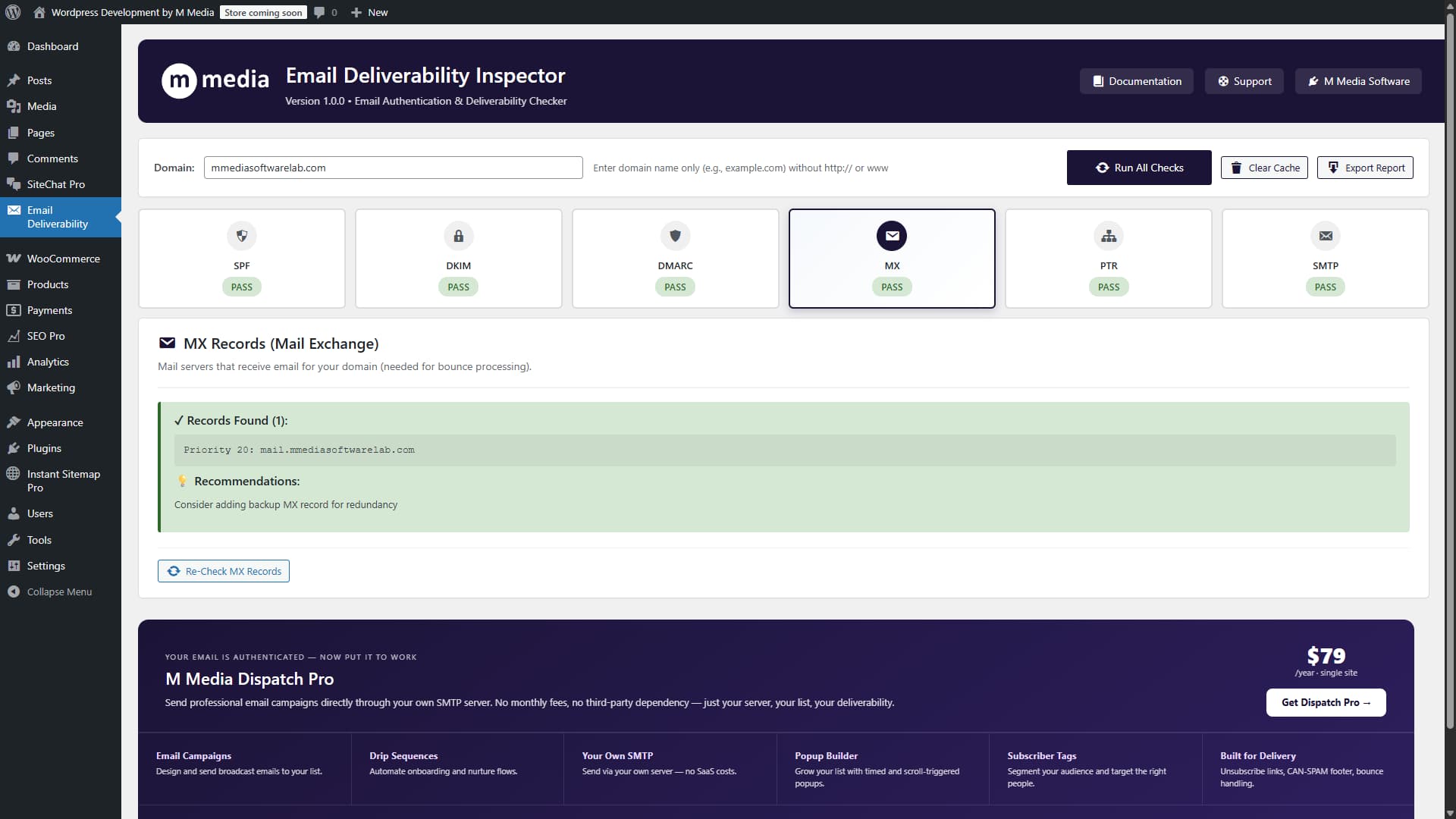 Test email sent confirmation