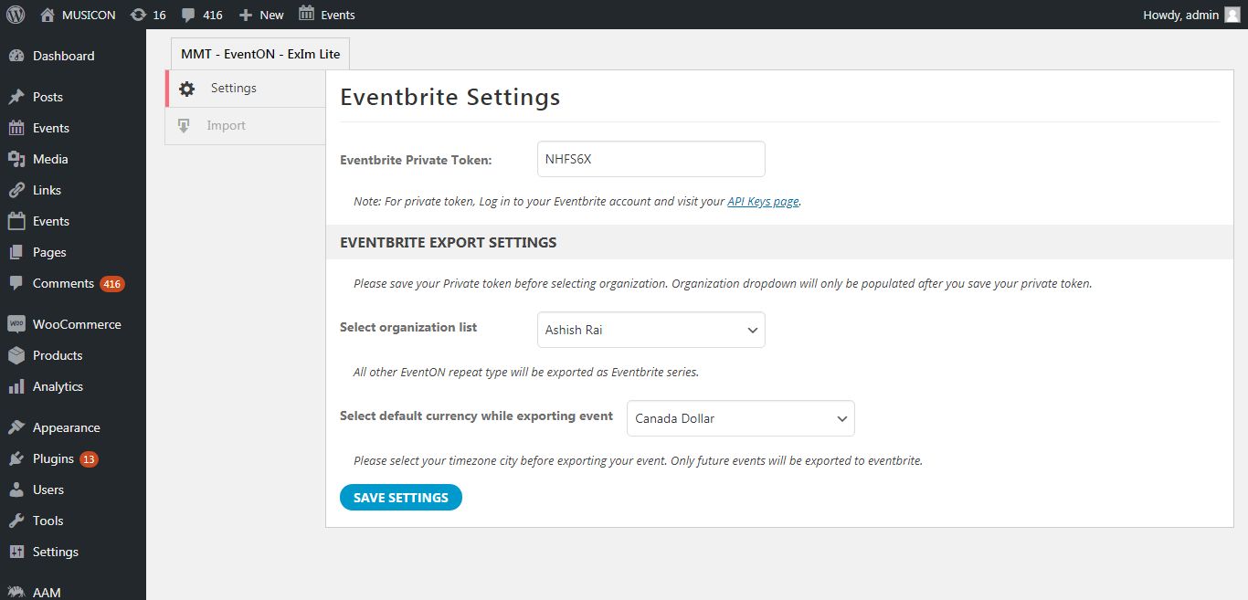 ExIM Settings