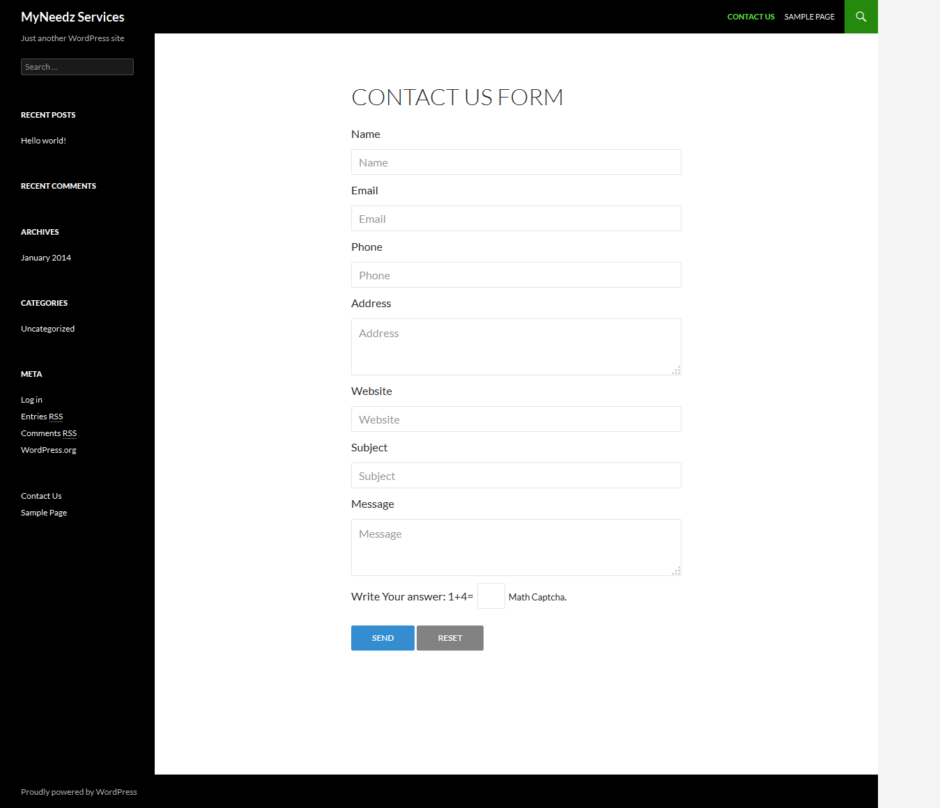 MN Contact form default view in wordpress 3.9.2.