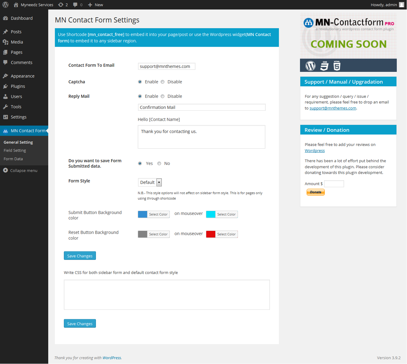 Plugin settings in WordPress admin panel.