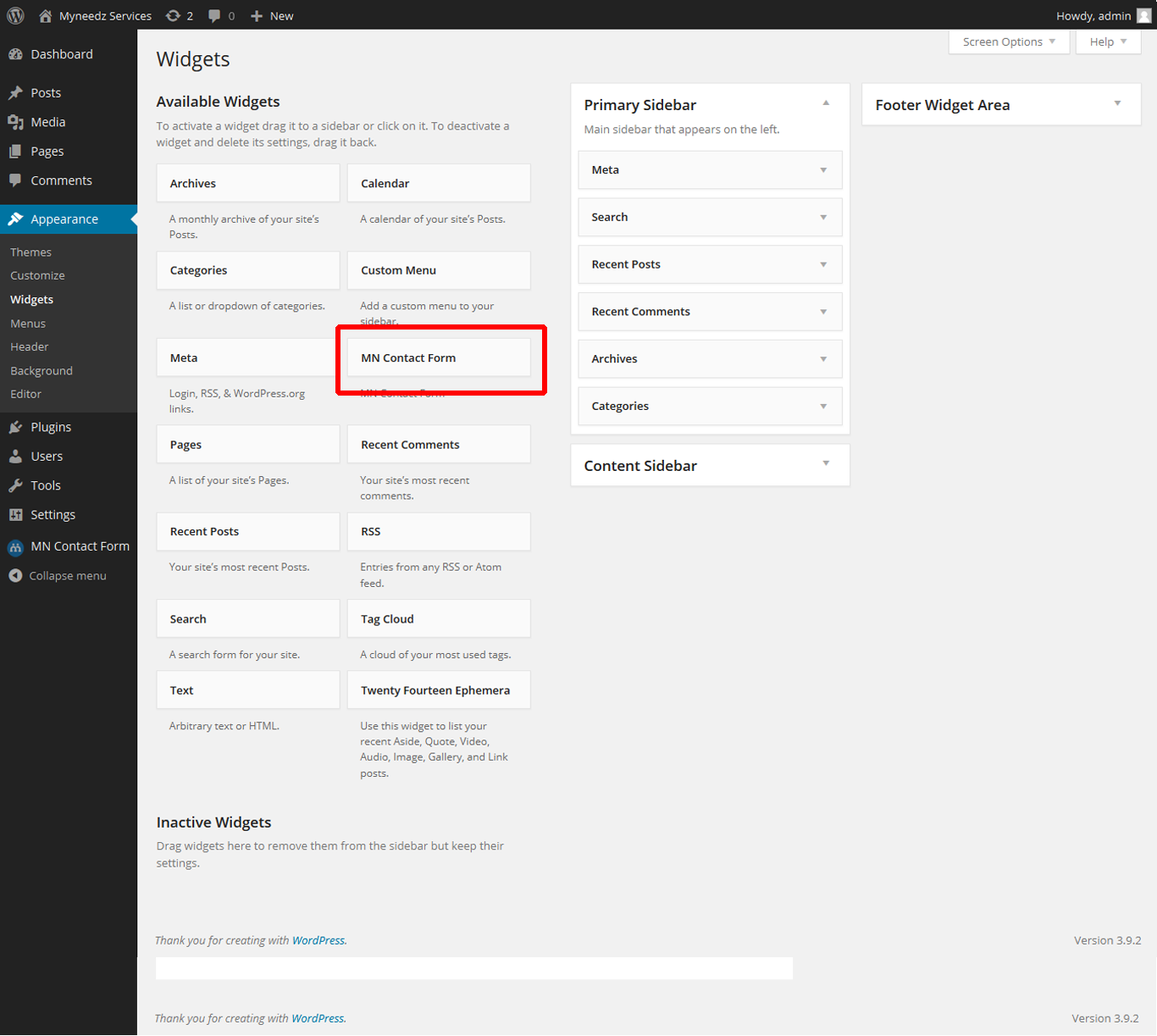 MN Contact form available as a Widget to add into sidebar.