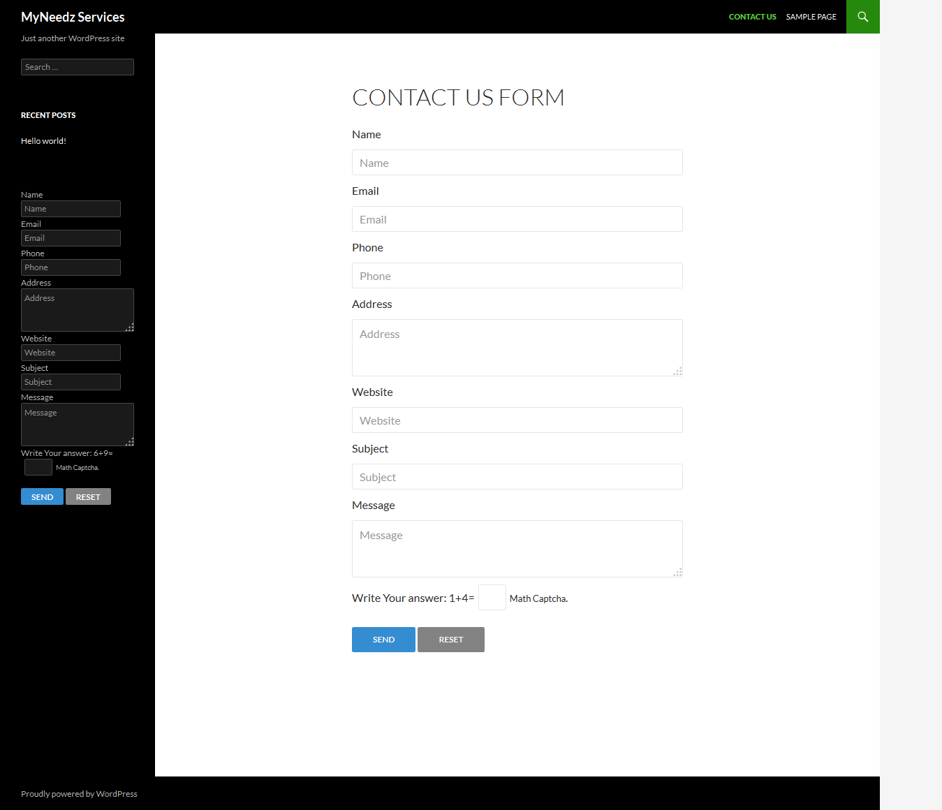 MN Contact form added to the wordpress sidebar.