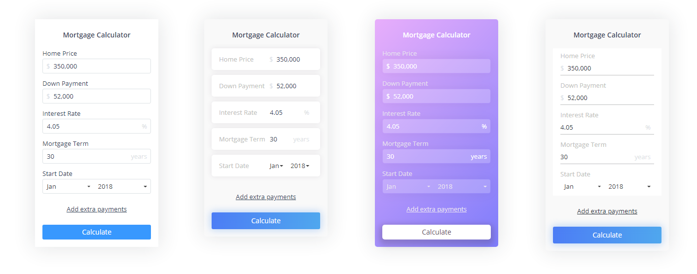 The Mortgage Calculator front-end, as it appears in your WordPress page.