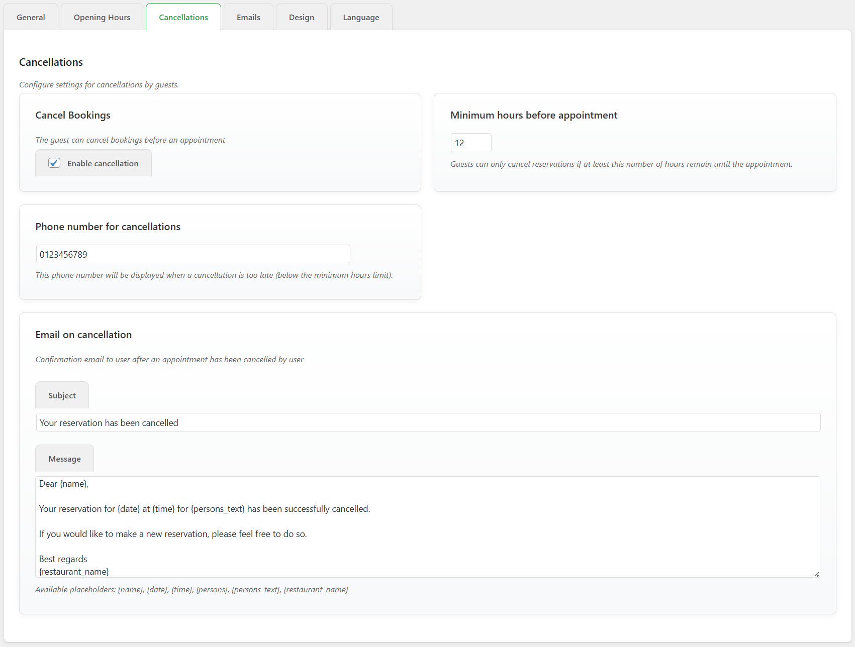 The clear reservation list in the admin area with filter options.