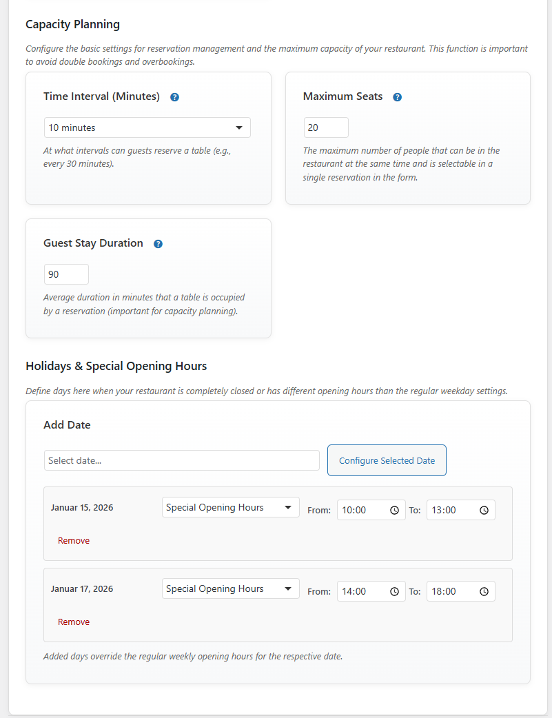 The calendar view with visual reservation overview.