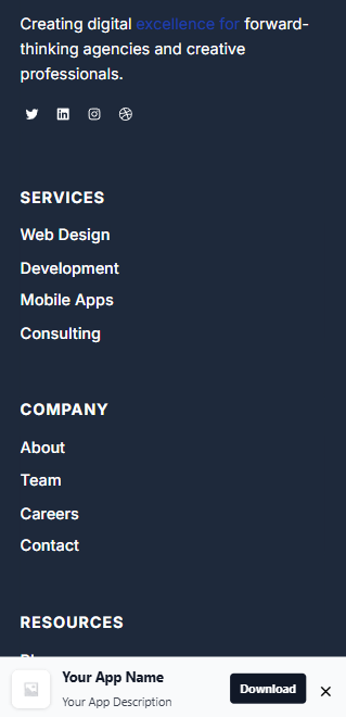 **Mobile Smart App Banner - Frontend Display** - Professional banner appearance on mobile devices
