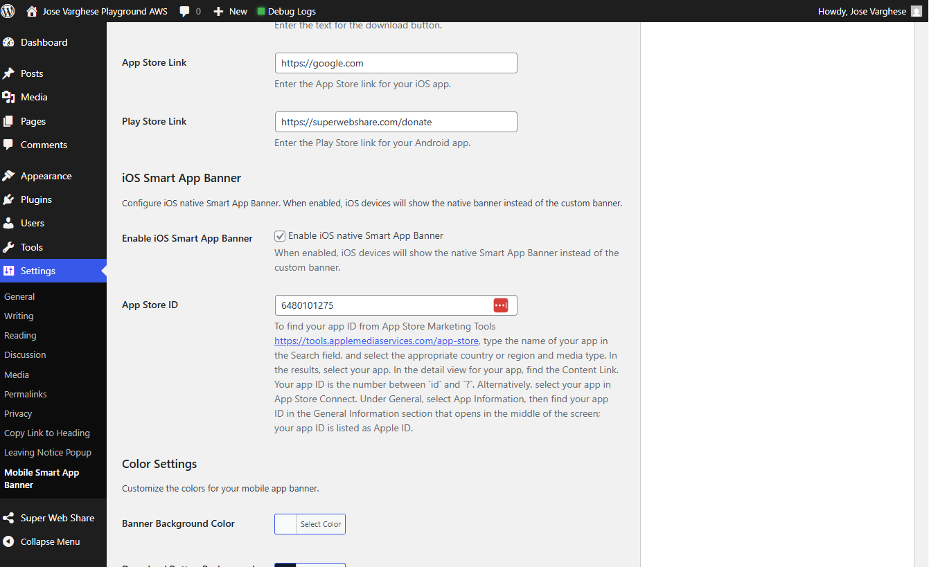 **iOS Smart Banner Configuration** - Native iOS Smart App Banner setup to enter the APP Store ID