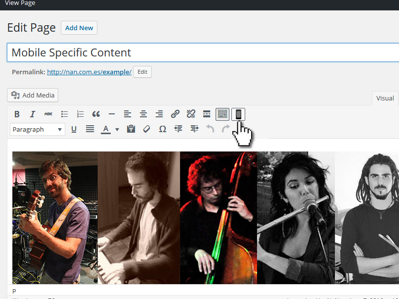 Mobile Specific Content button in the editor.