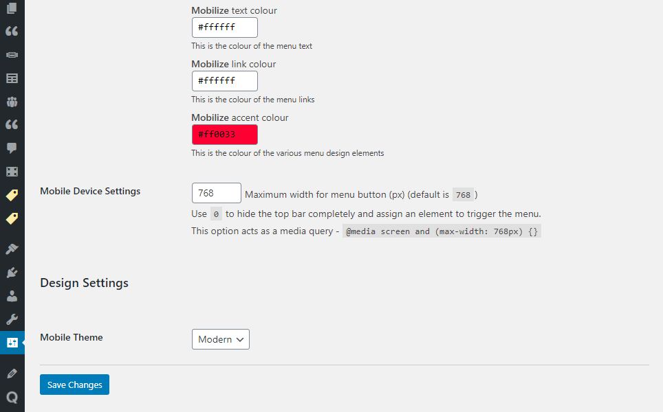 Mobilize settings page #2