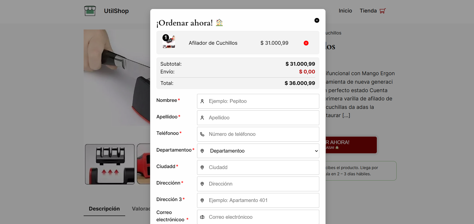 Sección de ajustes de diseño