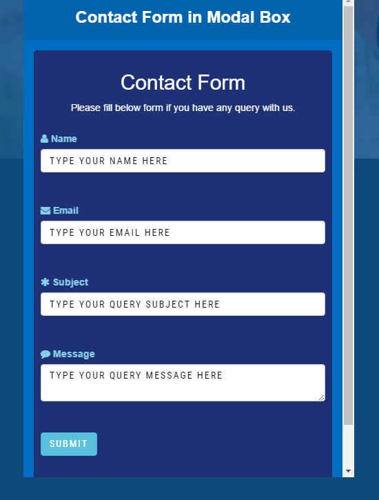 Contact Form into Modal Pop Box
